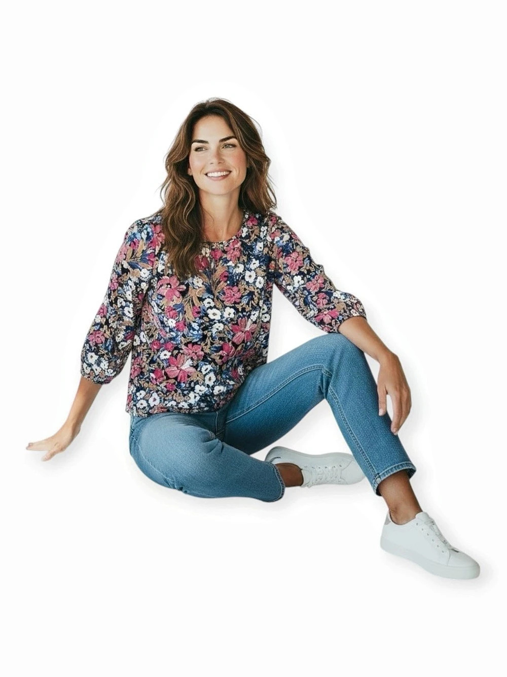 JONES NEW YORK Blouse Floral 3/4 Multi-color Pull-over Size Medium Like new